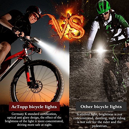 AcTopp LED wiederaufladbares Fahrradlicht USB Frontlicht STVZO Zugelassen Fahrradbeleuchtung Fahrradscheinwerfer mit integrierten 2600mAh Akku Taschenlampe - 9
