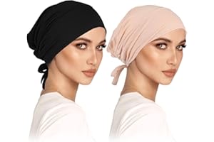 WLERTCOP Pack de 2 turbantes para mujer y mujer, gorro de hijab clásico, gorro islámico musulmán con lazo en la parte trasera, color sólido, gorro de hijab