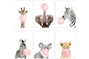YOUIHOM 6 Poster Animali Chewing Gum Rosa Poster Decorazione murale Ragazza Tela Bambino Deco Camera da Letto Immagine per Bebe Quadro Regalo 21 x 30 cm senza cornice