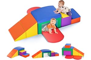 AOYKKII 6 Piece Climb and Crawl Activity Play Set, Soft Play Set for Toddlers 1-3 - Climbing Toys - Baby Climbing Gym Foam - with Slide Stairs and Tunnel (6Pcs-Rainbow)