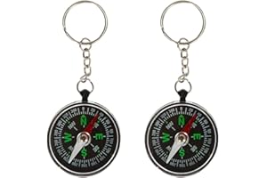 BASTOUR Schlüsselanhänger Kompass, Mini Kompass, Taschen Kompass, Tragbarer Taschenkompass, Kleine Kompasse Gastgeschenk,.Button Kompass für Camping, Orienteering, Wandern, Navigation, Schwarz, 2 Stück