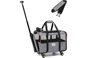 Lekespring Transportín para Mascotas con Ruedas y Asa Telescópica – Bolso de Transporte para Gatos y Perros Pequeños, Aprobado para Viajes en Avión, Gris