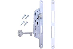 GAMOBIFER Serratura Porta Interna AGB Serie CENTRO. Entrata 50, Interasse 90. (Fronte 18x196, SCROCCO CATENACCIO CHIAVE, CROMATO Opaco)