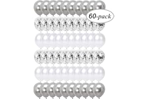 Luftballons Silber Set, 60 Stück Luftballons Metallic Silber Weiß, Konfetti Balloons Silber für Geburtstag, Babyparty, Hochzeit Valentinstag JGA Deko, Abschlussfeier Silvester Party Dekoration