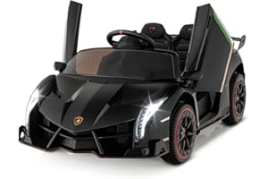 COSTWAY 12V Kids Electric Ride on Car with Remote Control, LED Lights, MP3, Music, Hydraulic Doors, 4 Motors Licensed Lamborghini Battery Powered Toy Vehicle for Boys and Girls (Black)