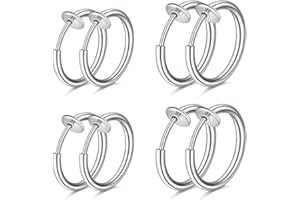 WKRTDY 4 paires de boucles d'oreilles clips en acier inoxydable pour femmes, hommes ou filles, sans perçage, imitant les boucles d'oreilles anneaux et créoles, argent