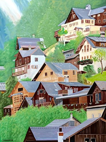 Austria Hungary Original Oil Painting on Canvas Green Hillside Houses