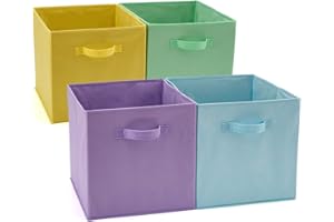 EZOWARE Set of 4 Collapsible Storage Cubes, Foldable Fabric Organizer Basket Bin Boxes Set With Handles for Baby Kids Toy Nursery Room Home Closet Drawers - 33 x 38 x 33cm / Mixed Colour