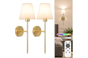 NIORSUN 19.9 inch Battery Operated Wall Light, Gold Rechargeable Wall Lights Indoor with 5200mAh Dimmable Detachable Bulbs and Remote, 9 Colours Wall Lights for Bedroom Living Room Hallway