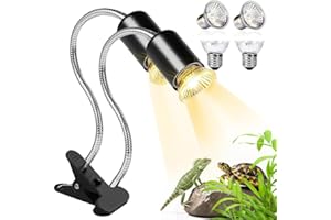 KBIBCK Lampe Chauffante Tortue, 25W 50W Lampe Chauffante Terrarium à Double Tête,avec minuterie et 4 ampoules UVA/UVB, avec Conception de l'interrupteur Horaire,pour Reptiles,Amphibiens,Tortues