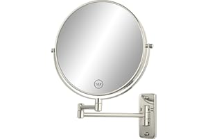 FFowcye 8 Inch Bathroom Magnifying Mirror Wall Mounted, 1X/10X Double Sided Shaving Mirror with 360° Swivel 12" Folding Telescopic Extendable Arm Vanity Mirror, Brushed Nickel-No Light