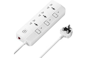 INFLUX 3-Outlet 3-Meter Extension Cord, Multi-Plug Power Extension with Individual Safety Buttons, Ideal for Home, Office