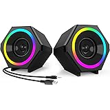 PC Speakers NJSJ Compact Stereo Gaming Speakers RGB USB-Powered Wired with Enhanced Bass, Rainbow LED Lighting,3.5mm Audio In