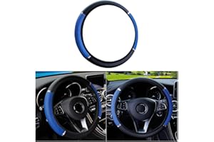 CGEAMDY Couvre Volant Voiture, imperméable, Housse de Volant en Cuir élastique, Volant Antidérapant pour Véhicules, Accessoires de Volant Universels avec Un Diamètre de 37-38 cm (Bleu)