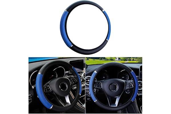 CGEAMDY Couvre Volant Voiture, imperméable, Housse de Volant en Cuir élastique, Volant Antidérapant pour Véhicules, Accessoires de Volant Universels avec Un Diamètre de 37-38 cm (Bleu)