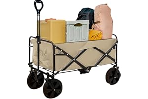Neo Heavy Duty Large Capacity Foldable Collapsible Garden Trolley Cart Utility Wagon Truck Folding Wheelbarrow for Beach Gardening Outdoor Camping Shopping Fishing Festivals (Natural)
