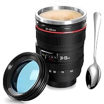 Tazza A Forma Di Obiettivo Fotografico Reflex - 350 Ml, Nera, Idea Regalo Per Fotografi