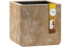 CASA MINA Esteras Pflanzkübel groß außen - Fiberglas Blumenkübel braun 37x37x37cm - Blumenkasten für Draußen -Blumenkübel Frostsicher - Blumenkasten für den Garten Old Stone Brown - Cavan