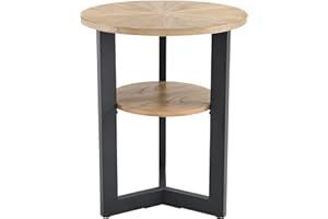 MODERION Round End Table, Minimalist Sofa Table, Modern Side Table, Coffee Table with Iron Black Base for Home, Living Room, Patio, Garden,49 x 49 x 60 cm (Light Brown)