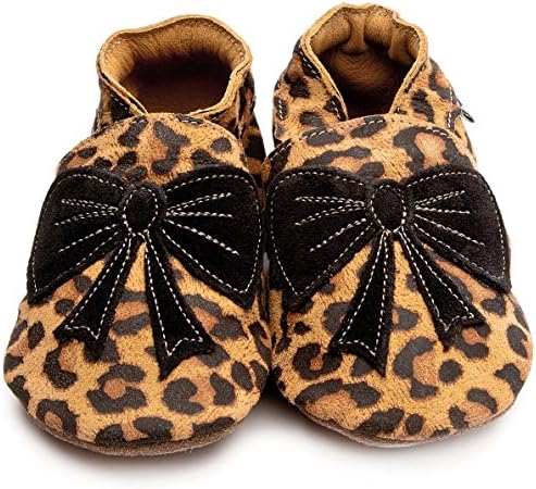 Inch Blue Girls Baby Luxury Leather Soft Sole Pram Shoes - Bow Leopard Print - Child Extra Large