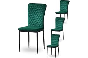 AINPECCA Velvet Green Dining Chairs Set of 4- Armless High Back Upholstered Soft Seat with Black Metal Legs for Dining Room, Kitchen Room (Green, 4)