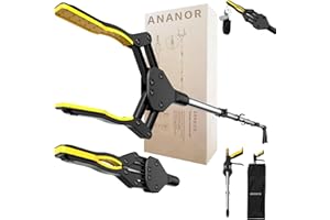 ANANOR 112 cm składany chwytak dla seniorów, ulepszona szeroka szczęka z obrotową głowicą 360° i 2 torby do przechowywania, magnetycznym chwytak do śmieci, Narzędzia do przedłużania ramion