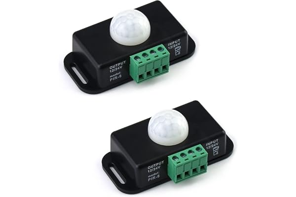 QWORK® Body Infraröd ljusströmbrytare, 12 V/24 V PIR rörelsesensoromkopplare för LED-ljusremsa automatisk, 2-pack