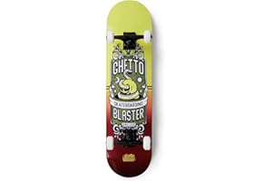 GHETTO BLASTER Skateboard Completo Professionale, Principianti, Bambini, Adulti, Tavola in Acero 7 Strati, Cuscinetti Abec 9, Ruote 52mm, Peso Max 90kg, Skull Red Yellow 8.0”