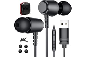 ACAGET USB Computer Earphones with Microphone, Noise Canceling Headphones, USB Headset, Magnetic, in-Ear, PC Headphone for Dell Laptop for Surface, for Office, Work, Online
