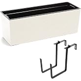 botle Balcony Box Planter Flower Box Water Storage Plastic Railing Box Flexible Metal Bracket Powder-Coated 56 x 18.5 x 19.5 cm 3 Surface Designs 5 Colours Beige Chisel Look