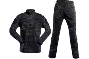 YAOTT Hommes Tactique Uniforme, 2 Pièces Tenues de Combat, Veste Militaire Multi-poches & Pantalons Armée Costume pour lAirsoft Paintball Chasse Jeu de Guerre Escalade Woodland
