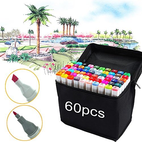 60 Colors Art Sktech Marker Pens Double-end Sketch Graphic Art Markers Twin Tip Pen Markers with Pen Bag