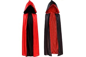 Hainue Capa con Capucha de Halloween para Niños,90cm Vampire Costume Reversible Roja Y Negra,Disfraz de Vampiro para Halloween Carnaval Fiesta de Disfraces Medievales (S)