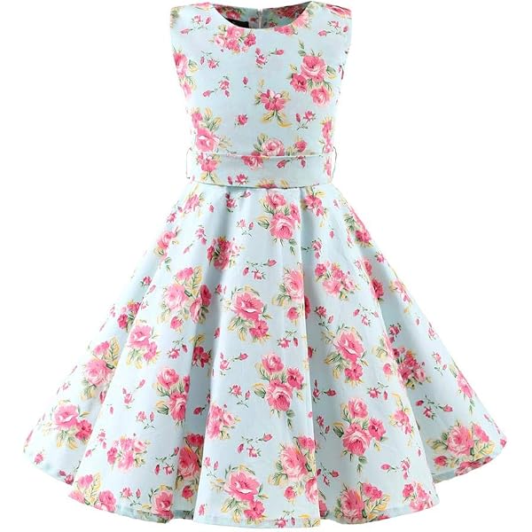 Bonny Billy Girls Vintage Floral Swing Dress - Party Dress For Kids In S-Blue - View #13