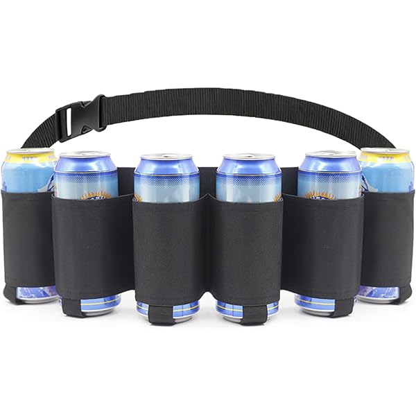 Bierriem, bierhouder, draagbare drinker, 6 drankjes, bier, frisdrank, flessenhouder voor kamperen, wandelen, outdoor, carnaval, party, zwart, Eén maat