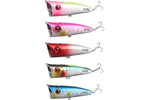 Señuelos Popper de Pesca de Superficie, WASAGA 5 Piezas de 14,6g/20g de Agua en Aerosol para Peces & Cebo Flotante para Lucio Lubina Salmón Perca