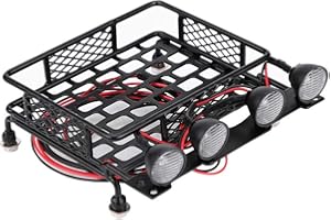 FOLOSAFENAR Galerie de Toit RC en métal 139g Solide avec 4 lumières LED pour Axial SCX10 1/10 échelle RC Voiture sur chenilles galerie de Toit RC en métal(4 White)