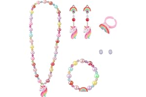 FANSEZQ Einhorn Bunt Kinderschmuck, Einhorn Schmuckset für Kinder, Kinderschmuck, Einhorn Armband Halsketten Ringe, Schmuck Spielzeug Set für Mädchen, Geburtstagsgeschenke und Kleidungsaccessoires für Mädchen