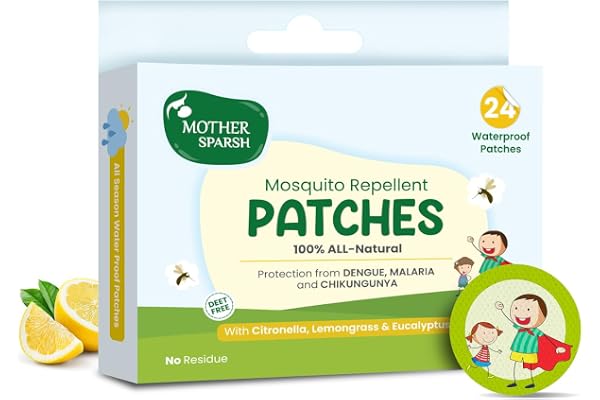Mother Sparsh 100% All Natural Mosquito Repellent Patches for Babies with 12hr. Protection With Citronella, Lemongrass & Eucalyptus Oil Protects from Dengue, Malaria, Chikunguniya (24 Patches)