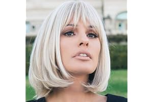 HAIRCUBE recto y corto encanto Bob lleva peluca para mujeres fiesta de fibra sintética resistente al calor natural/juego de roles/ropa/peluca diaria (Blanco lechoso)