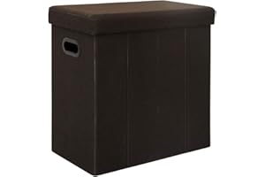 DuneDesign Panier à Linge Pliable 70L Coffre de Rangement Pliant avec poignées Couvercle Pouf Imitation Lin Marron Foncé