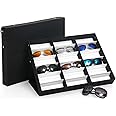 Trintion 18 Slots Sunglass Storage Case Glasses Display Case Portable Eyeglass Box Dust Proof Glasses Storage Box with Cover Holder Tray Organizer Box Jewelry Display Collection Box 47x38x6.5cm