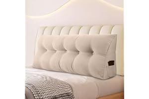 WUIOYNF Rückenkissen, Keilkissen kopfteil Gepolstert Lesekissenfür Bett und Sofa geeignet, Stützkissen, Kissen Großes Wandkissen mit abnehmbarem und waschbarem Bezug, mit Seitentaschen（Beige-180x20x50cm）