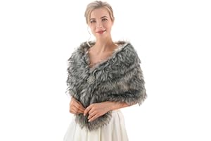 Unicra Chales y envolturas de piel sintética marrón para mujer, para boda, estola de piel sintética de zorro para novia y damas de honor