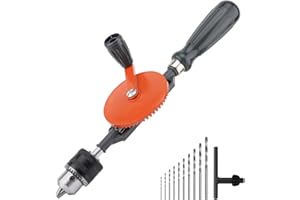 Housolution Perceuse à Main, Perceuse Manuelle à Double Pignons en Acier Moulé de 3/8 Pouces (1.5-10mm) pour Perceuse Manuelle en Plastique et en Bois, Orange