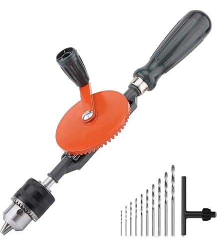 Dunnet Tools 8 Hand Drill 1/4 Inch 3 Jaw Double Pinion Keyless Chuck