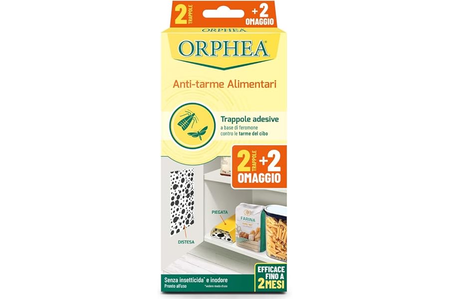 Orphea Antitarme Alimentare, Trappole Adesive Contro Le Tarme Del Cibo, Farfalline, Senza Insetticida E Inodore, 4 Trappole