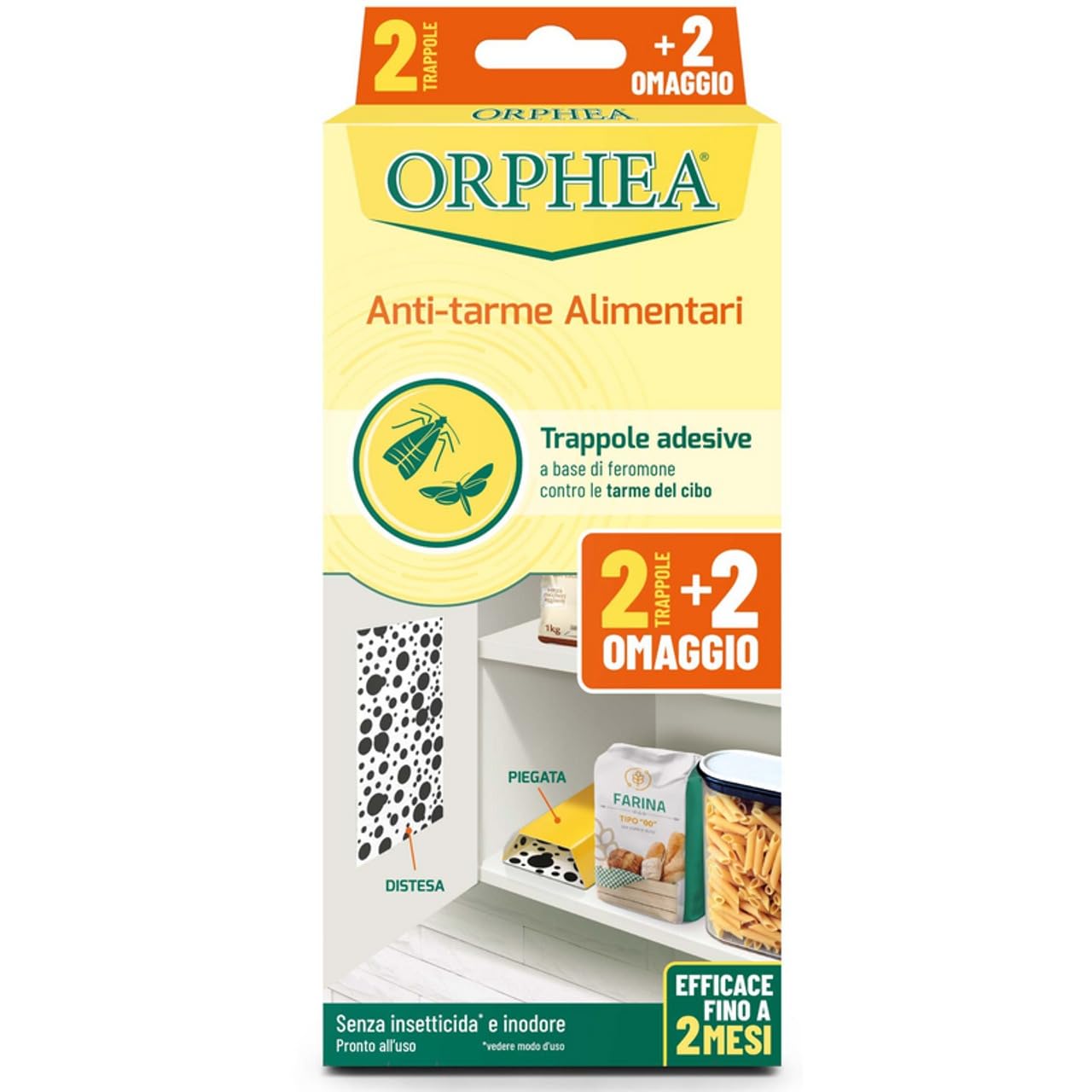 Orphea Antitarme Alimentare, Trappole Adesive Contro Le Tarme Del Cibo, Farfalline, Senza Insetticida e Inodore, 1 Confezione Contenente 4 Trappole Adesive