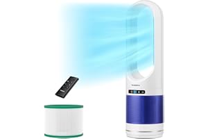 Senmeo Rotorloser Ventilator, Turmventilator echter HEPA-Filter Filtert 99,7% von Rauch und Hautschuppen, Oszillierender Säulenventilator mit Fernbedienung, Geeignet für Haus und Büro