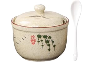 TuYines Zuccheriera in ceramica, zuccheriera con coperchio e cucchiaio, barattoli in ceramica, portaspezie con coperchio per zucchero, sale, formaggio, spezie